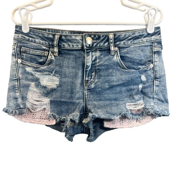 American Eagle Outfitters Pants - American Eagle Womens Size 10 Super Stretch "Shortie" Distressed Denim Shorts